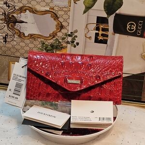 Brahmin Veronica Melbourne Crocodile Embossed  Red Carnation Clutch/Wallet